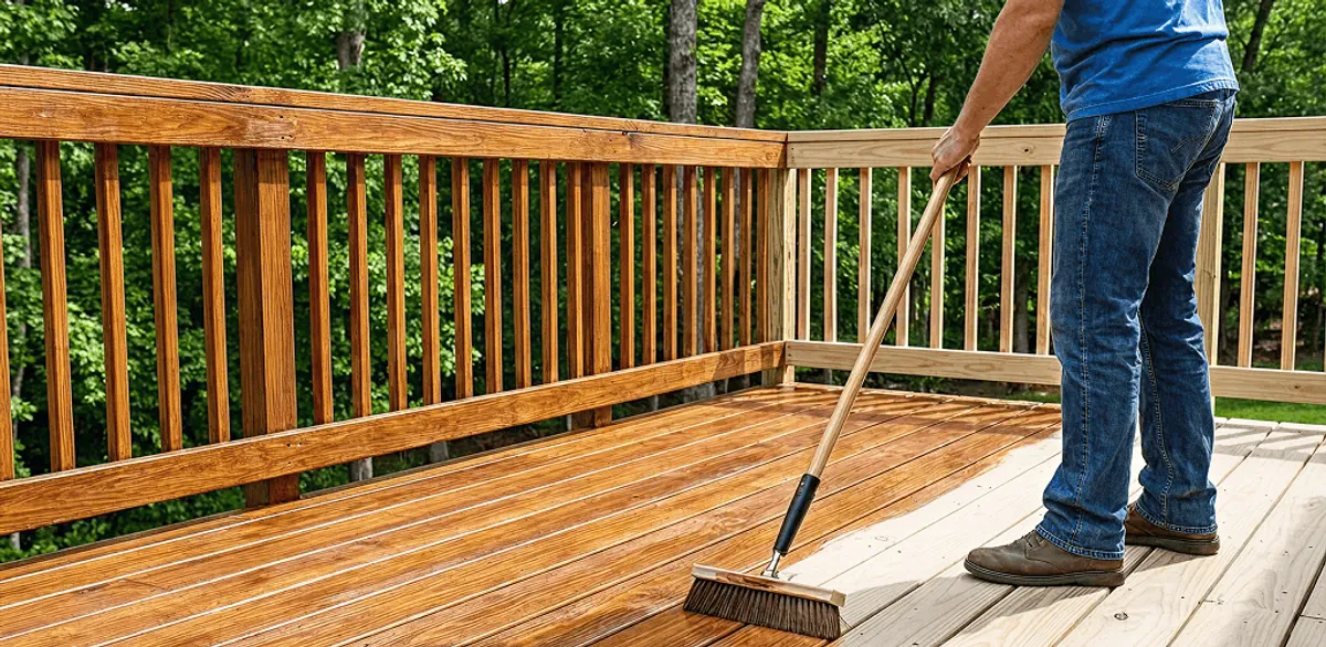 Deck staining and sealing application on a wood deck in Chandler, AZ