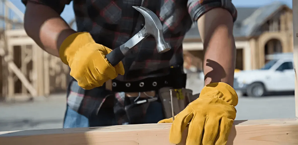 Handyman fixing wood trim with a hammer for home repairs in Chandler, AZ