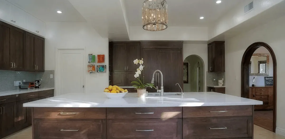 Cabinet refacing project with updated kitchen cabinets and island in Chandler, AZ